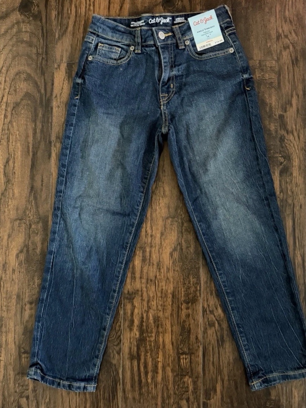 Cat and Jack Girls Jeans Size 10 Blue Straight Dark Wash Stretch Adjustable Wais